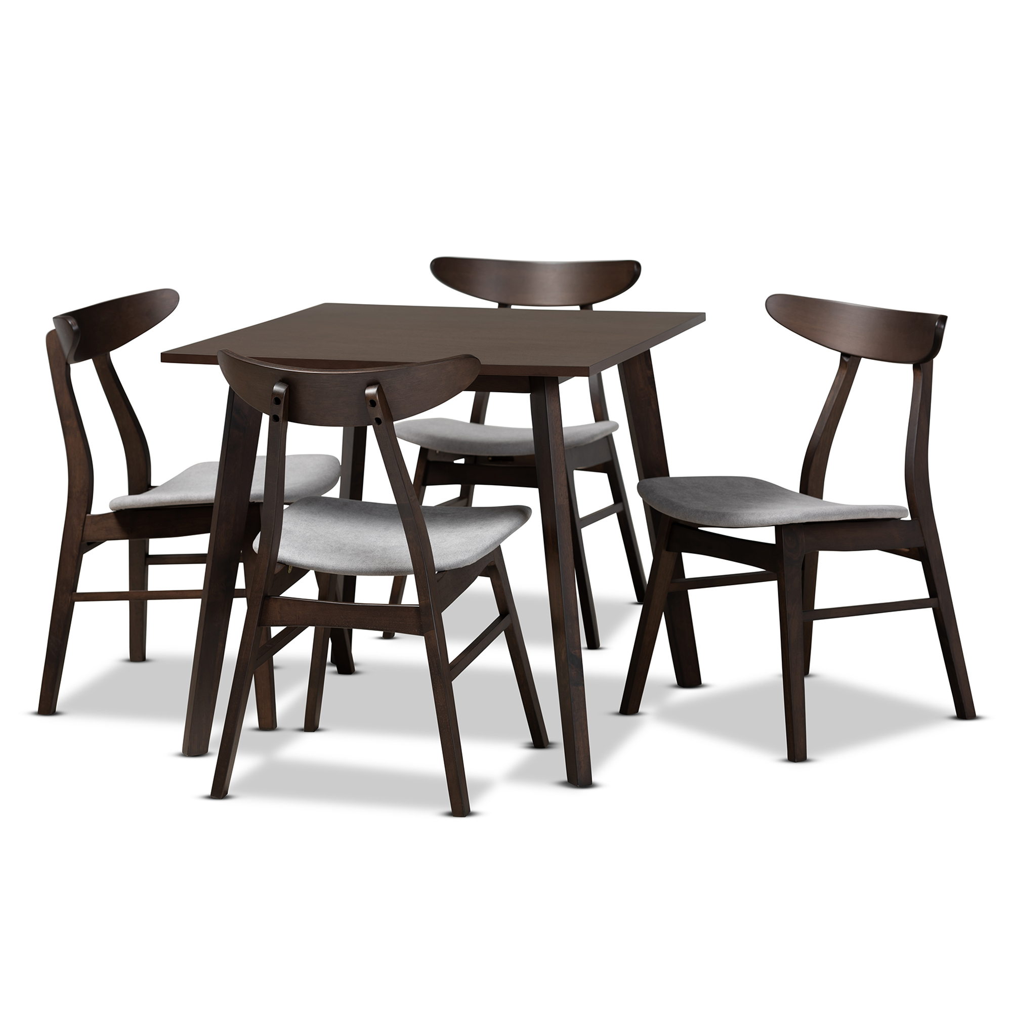 Baxton Studio Britte Mid-Century Modern Light Grey Fabric Upholstered Dark Oak Brown Finished 5-Piece Wood Dining Set